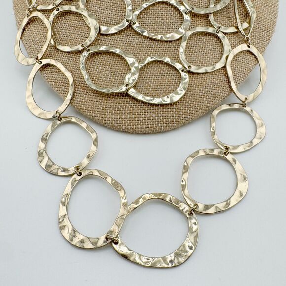 Vintage Hammered Circle Multistrand Necklace Texture Retro Spherical Modernist - Picture 4 of 10